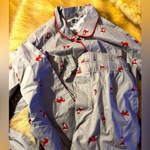 NWT Men's Sz M Pajamas button front top bottoms matching set Lands End fox print